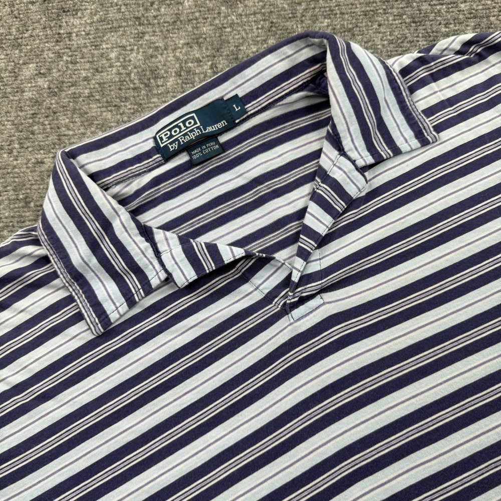 Polo Ralph Lauren Men's Striped Short Sleeve‎ Polo Shirt Large Navy Blue White